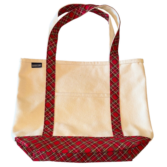L.L. Bean Boat & Tote Bag – Red Plaid Holiday Trim Canvas Tote - Picture 1 of 7
